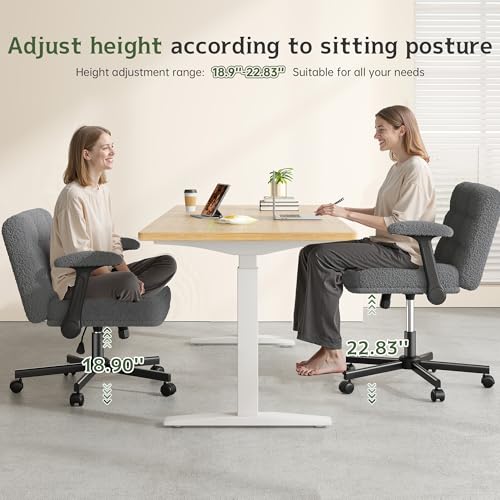 DurayLoly Criss Cross Chair with Wheels & Flip-up Arms | 360° Swivel,Plush Teddy Fabric Cross Legged Chair,Adjustable Heightfor Bedroom, Home Office, Apartment,Grey - color: Grey