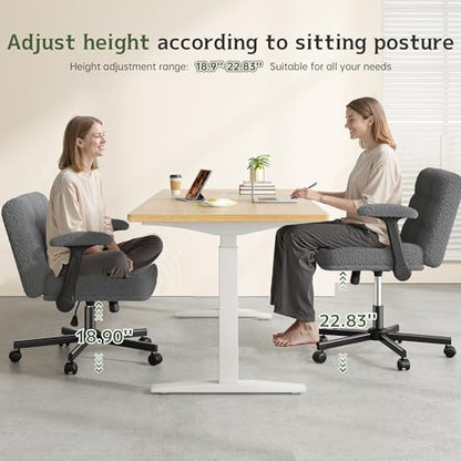 DurayLoly Criss Cross Chair with Wheels & Flip-up Arms | 360° Swivel,Plush Teddy Fabric Cross Legged Chair,Adjustable Heightfor Bedroom, Home Office, Apartment,Grey - color: Grey