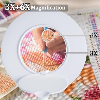 3X+6X Magnifying Glass with Light and Clamp,Dimmable LED Magnifying Lamp | Clip on, Flexible Gooseneck, Hands Free Magnifier, Magnification Lamp for Elderly Craft Hobby Painting Sewing Close Work - color: Cool White