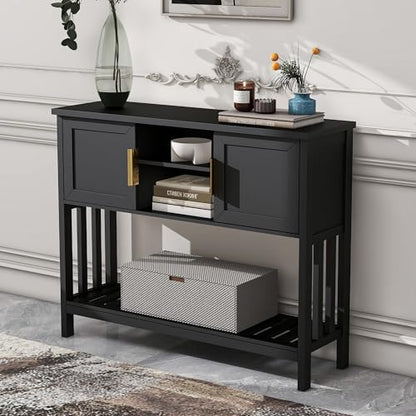 Entryway Table, Console Table, Sofa Table with 2-Door and Shelf, Black | Entryway Cabinet and Sideboard Cabinet with Large Storage Space for Daily Use in Hallway, Foyer, Living Room - color: Black