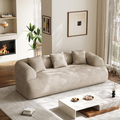 91" Modern Curved Couch,3 Seater Boneless Sofa & Deep Seat,Light Brown | Cute Curve Sofa with Soft Chenille,High Foam and Oversized Deep for Modern Living Rooms, Bedrooms ,Apartments,No Assembly - color: Light Brown, size: 91''