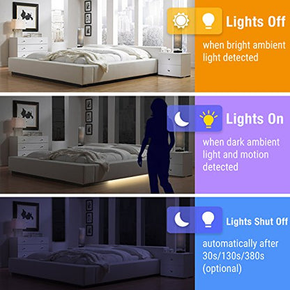 llumiforce Under Bed Lights Motion Sensor Dimmable Warm White LED Strip Night Light for Bedroom Stairs Cabinet Auto On Off Gentle Glow Dual Kit 2 x 5FT - size: Dual (5FT x 2)