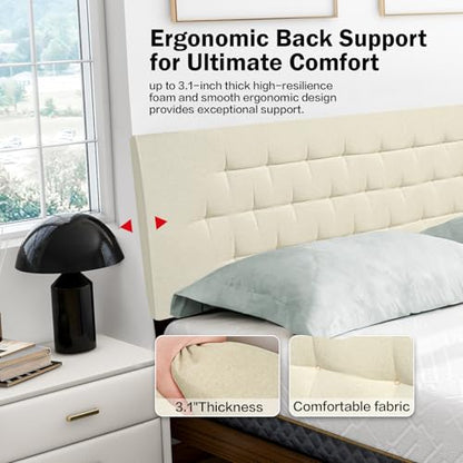 Upholstered Headboard King Size, 75" x 23" Easy No-Tools Wall Mounted Bed Headboards, Modern Linen Button Diamond Tufted Design, Beige - size: 75"x23"