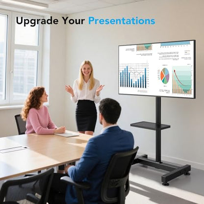 Floor TV Stand with Mount for 13-50 inch Screens, Tilting and Height Adjustable Floor Monitor Stand Mount, Portrait to Landscape, Portable TV Stand with Shelf Holds up to 77lbs Max VESA 200x200mm - size: 13"-50" Mobile TV Stand with Shelf