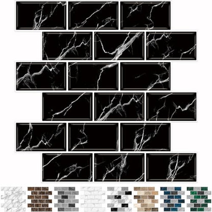 URCOLOR 10-Sheet Back Splashes for Kitchens Peel and Stick,12"x12" Self Adhesive Subway Wall Tiles Stick on backsplash Tiles for Bathroom Black Marble - color: Black