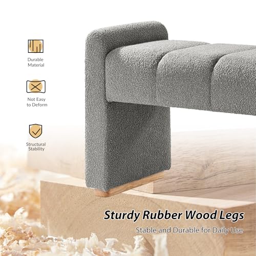 55" Upholstered End of Bed Bench with Rubber Wood Legs,Entryway Ottoman with Thick Padded Cushion for Bedroom and Living Room，Grey - color: Grey