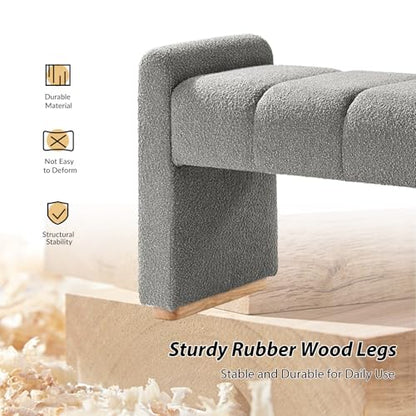 55" Upholstered End of Bed Bench with Rubber Wood Legs,Entryway Ottoman with Thick Padded Cushion for Bedroom and Living Room，Grey - color: Grey