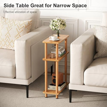 Apicizon Small Narrow Side Table, 3-Tier Skinny End Table, Natural | Sofa Side Table, Slim End Table, Wood Storage Shelf, Slim Nightstand Bedside Table for Narrow Spaces, Living Room, Bedroom - color: Natural, style: Narrow Side Table