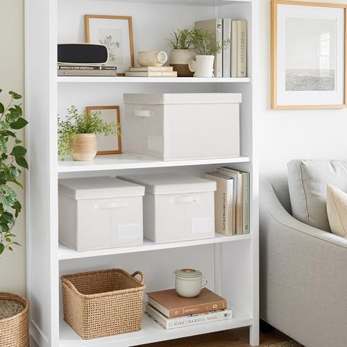 GRANNY SAYS Storage Bins with Lids, Decorative Storage Boxes with Lids | Storage Box with Dust Cover, Handles & Lable, Collapsible, Ideal for Closet Clothes Blanket Toys, Large, Ivory, 3-Pack - color: Ivory, size: Large