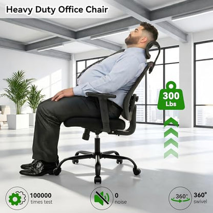 Office Chair with Mesh High Back, Ergonomic Office Desk Chair with Adjustable Lumbar Support, Rolling Work Chairs with Wheels and 3D Headrest, Black - color: Black