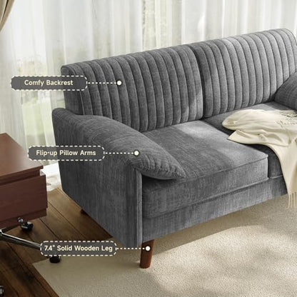 64.5" Loveseat Sofa, Chenille Loveseat Couch for Living Room, Grey | 23.2" Deep Seat Love seat with Padded Arms, Comfy Modern Small Couches for Bedroom, Small Spaces, Dorms, Office, Apartment - color: Grey