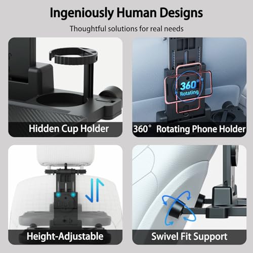 Large Foldable Backseat Tray Table, Car Laptop Desk with Cup Holder, Back Headrest Passenger Food Tray, Phone Tablet Holder, Multifunctional Travel Desk, Car Essentials for Kids & Long Road Trips - size: Backseat Tray