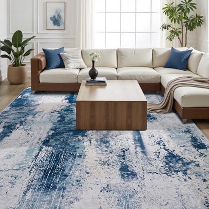 Toneed Abstract Area Rug 6x9 Modern Washable Rug Soft Non Slip Rug Low Pile for Bedroom Living Room Dining Room Dusty Teal Grey - color: Dusty Teal Grey, size: 6' x 9' (Rectangular)