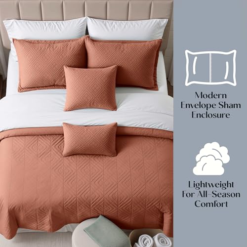 Clara Clark Quilts Twin Size - All Season Bedspread Coverlet Set, Pinsonic Weave Lightweight Bedding Set - 5 Piece Twin Quilt Set with Pillow Shams, Mocha - Twin Diamond - color: 36 – Mocha – Diamond, size: Twin