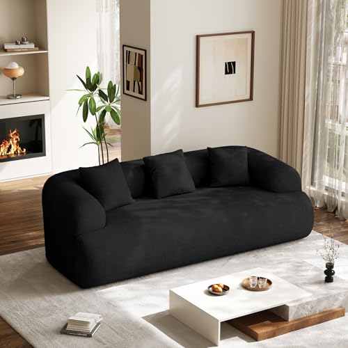 91" Boneless Couch,Cloud Couch,Chenille Curved Sofa with 3 Seater and 3 Pillows, Modern Compression Sofa for Living Room, Bedroom and Apartment, No Assembly Required, Black - color: Black, size: 91''