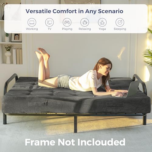 MAXYOYO Foldable Mattress, 8-Inch Tufted Futon Mattress with Handles | Tufted Floor Sofa Bed and Versatile Mattress, Carry Handles for Living Rooms or Guest Rooms, Frame Not Included, Dark Grey - color: Dark Grey