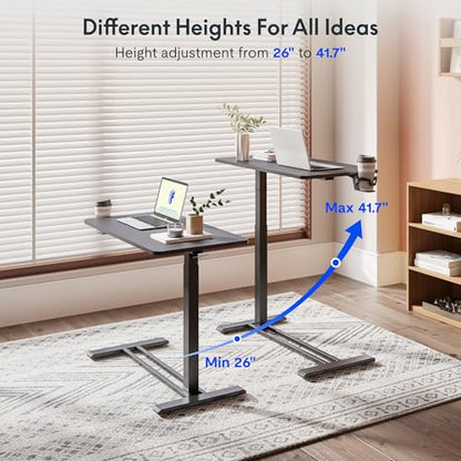 FLEXISPOT 32''Adjustable C Table Gas Spring Mobile Side End Table | Adjustable C table with Wheels, Bedside table for sofa and couch. Laptop Rolling Cart TV Tray, 31.5" W x 17.7" D,Black - color: Black, size: 32x18