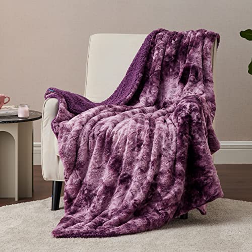 Bedsure GentleSoft Sherpa Fluffy Throw Blanket - Fleece Warm and Cozy Throw for Women Gift, Plush & Fuzzy Faux Fur Christmas Blanket for Couch, Sofa, Bed Decor, Tie Dye Design, Purple, 50x60 Inches - color: 06 - Purple, size: Throw (50" x 60")