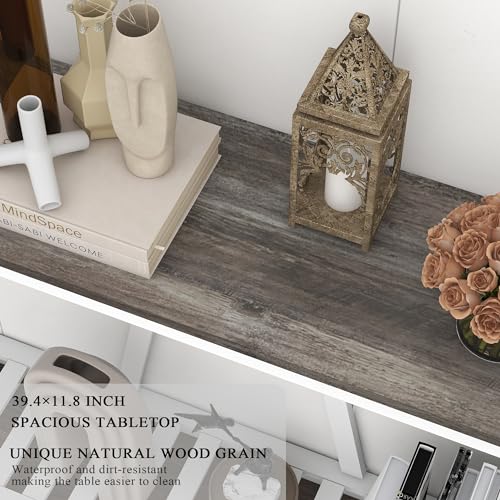 Entryway Table, 39" Farmhouse Console Table with Shelf Narrow Foyer Table | | 2-Tier Open Shelf,V-Shape Anti-Tip Legs,Slim Narrow Design,Sofa Table Use,Two-Tone Finish,30-Min Easy Assembly,Oak Grey - color: Oak Grey