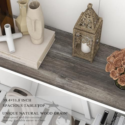 Entryway Table, 39" Farmhouse Console Table with Shelf Narrow Foyer Table | | 2-Tier Open Shelf,V-Shape Anti-Tip Legs,Slim Narrow Design,Sofa Table Use,Two-Tone Finish,30-Min Easy Assembly,Oak Grey - color: Oak Grey