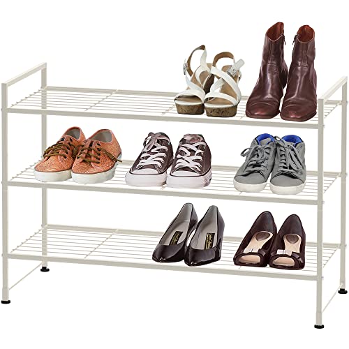 Simple Houseware 3-Tier Stackable Wired Grid Shoe Rack, White | 9 Pairs of Shoes Storage Organizer for Closet, Entryway, Garage & Corridor - color: White, style: Wired Grid Panel