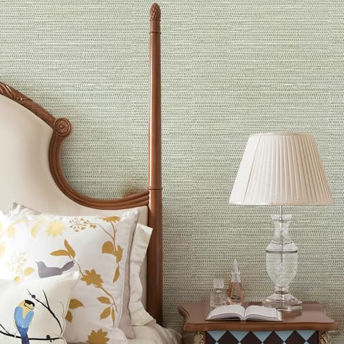 HueBurst Grasscloth Peel and Stick Wallpaper 17.3"x197" Renter Friendly, Neutral Textured Grassweave Wallpaper Self Adhesive Removable for Bathroom Bedroom - color: Neutral, size: 17.3" x 197"