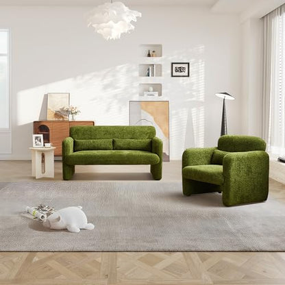 Modern Accent Single Sofa Chair with Arms, Lamb Fabric Upholstered Comfy Reading Arm Chair for Bedroom, Living Room-Green - color: Green, size: 30.31"D x 33.86"W x 31.5"H