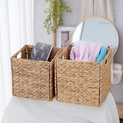 Wicker Storage Cubes, Foldable Storage Bins, 12x12x12 Inch, 2-Pack | 2-pack 12x12x12" foldable water hyacinth wicker cubes; collapsible storage bins for shelves, closets and home organization. - size: 2PC, style: Foldable