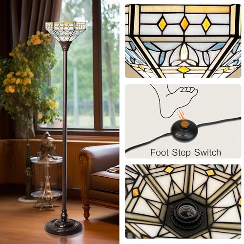 Tiffany Lamp Mission Hexagon Stained Glass Torchiere Floor Lamp