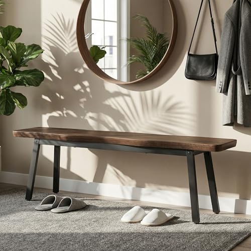 FUQARHY 59” Farmhouse Dining Bench Pair of 2, Long Kitchen Benches | 6-8 Person, Long Kitchen Table Benches, Entryway Bench, Indoor Bench Walnut - color: Walnut