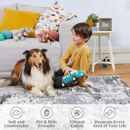 ROYHOME Modern Abstract Area Rug 3x5 Non Slip Non Shedding Rug,Grey | Low Pile Stain Resistant for Bedroom Living Room - color: Grey, size: 3' x 5' (Rectangular)