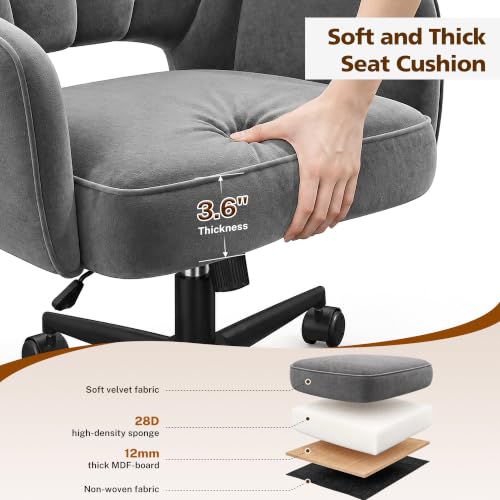 DurayLoly Desk Chair with Shell Back & 360° Swivel Wheels | Comfy Velet Vanity Chair,Adjustable Height,Stylish and Comfortable for Makeup, Work & Relaxation,Dark Grey - color: Dark Grey