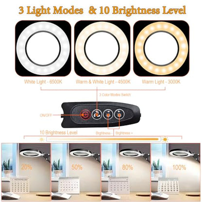 15X Magnifying Glass with Light – Real Glass Lens, 3 Color Modes & Adjustable Brightness – 2-in-1 Desk Lamp with Clamp & Heavy Base – Flexible Swing Arm – Ideal for Crafts, Reading, Repair, Seniors
