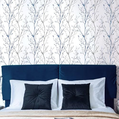 Grey Blue Tree Branches Peel and Stick Contact Paper 17.7" x 236" Modern Tree Branch Removable Wallpaper Natural Wall Paper Self-Adhesive Vinyl for Drawer Liner Furniture Crafts Accent Walls - size: 17.7" x 236"
