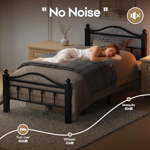 Twin Bed Frames with Headboard | 1500LBS Heavy Duty, Noise Free Design, 12 Inch Under-Bed Storage Space, No Box Spring Needed, Tool-Free Assembly - size: Twin