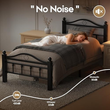 Twin Bed Frames with Headboard | 1500LBS Heavy Duty, Noise Free Design, 12 Inch Under-Bed Storage Space, No Box Spring Needed, Tool-Free Assembly - size: Twin