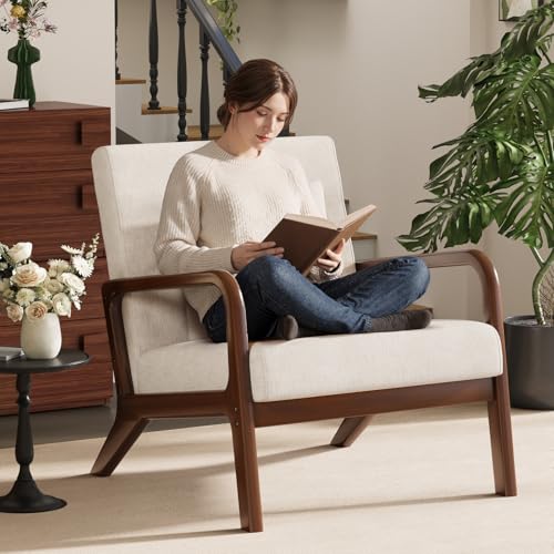 Modern Accent Chairs Set of 2,Upholstered Reading Arm Chair with Lumbar Pillow & Solid Wood Frame, Living Room Chairs, Breathable Linen,Beige-2 - color: New Arrival - Beige, Linen, size: Set of 2
