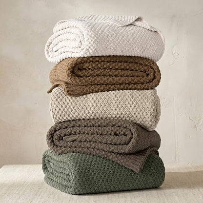 EVERGRACEHOME Chunky Chenille Knit Throw Blanket, 90 x 90, Mocha Brown | Sculpted Moss Stitch, Chic Modern Farmhouse, All-Season Warmth, OEKO-TEX® Certified, Oversized Queen for Couch, Bed, Sofa - color: Mocha Brown, size: 90" X 90"