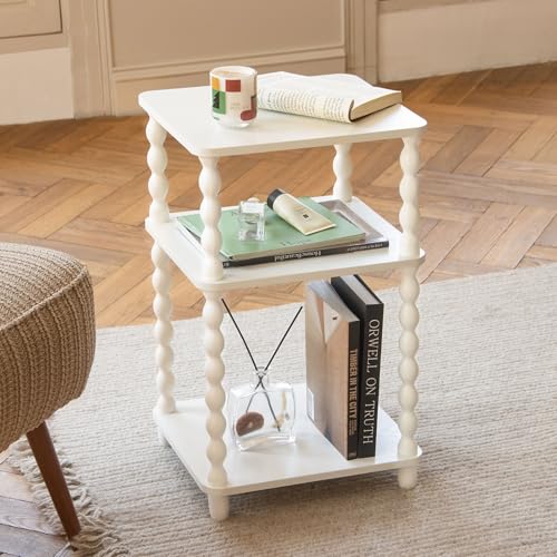 Fultyle End Table, Small Side Table with 3 Tier Open Shelf, Modern Night Stand Bedside Table for Living Room, Bedroom, Office and Small Spaces (White) - color: White