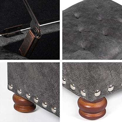 Adeco High End Classy Tufted Accents Rectangular Storage Bench Ottoman Footstool,Heather Gray - color: Grey - Tufted