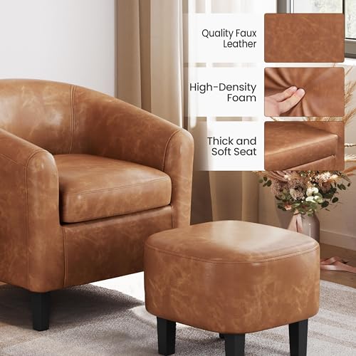 Yaheetech Accent Chairs with Ottoman Set of 2, Faux Leather, Brown | Water-resistant Faux Leather Chairs with High-density Foam and Solid Wood Legs for Living Room, Waiting Room, Small Space - color: Brown(faux Leather), style: with Ottoman