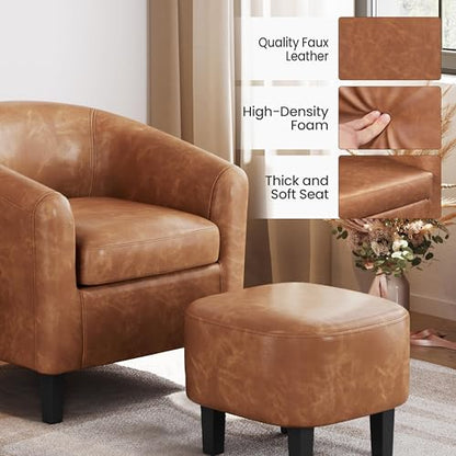 Yaheetech Accent Chairs with Ottoman Set of 2, Faux Leather, Brown | Water-resistant Faux Leather Chairs with High-density Foam and Solid Wood Legs for Living Room, Waiting Room, Small Space - color: Brown(faux Leather), style: with Ottoman