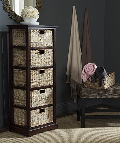 SAFAVIEH Furniture - Vedette 5-Basket Storage Tower - Cherry - Solid Wood - Coastal Basket Tower Design - Ideal for Entryway, Living Room, 17.5"W x 13.5"D x 46"H - Fully Assembled (AMH5739C) - color: Cherry