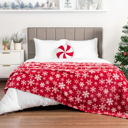 PAVILIA Christmas Throw Blanket | Red Snowflake Christmas Fleece Blanket | Soft, Plush, Warm Winter Cabin Throw, Twin 60x80 (Red/White Snowflake) - color: Snowflake Red, size: 60 x 80 Inches - Twin