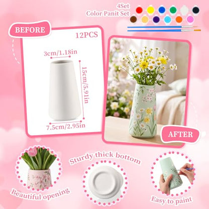 Zubebe 12 Pack Ceramic Vase to Paint Your Own Porcelain Vase Bulk Ready to Paint White Ceramic Vases Unpainted Bisque Art for Pampas Grass Dry Flowers (Popular) - color: Popular