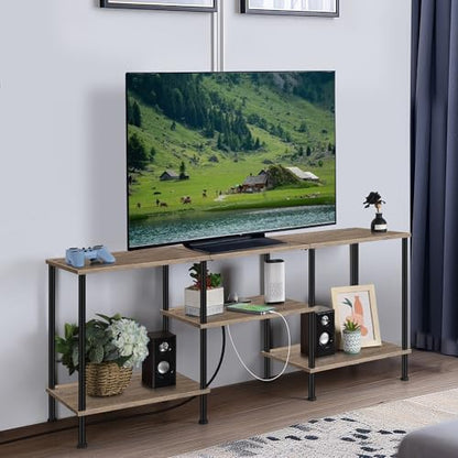 50 inch TV Stand for Living Room Small Entertainment Center with Storage Shelf & Power Outlets, Modern Farmhouse TV Console Table Media Cabinet for Bedroom, Rustic Grey - color: Rustic Grey