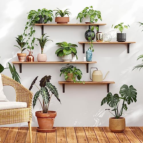 Long Wall Shelves, 47.3Inch Wooden Wall Mounted Shelves, Set of 2 | Large Floating Book Shelf, Metal Brackets, Easy Assembly, Max Load 33lbs, Wall Storage Ledges, Bedroom/Bathroom, Rustic Brown - color: Rustic Brown, size: 47.3 Inch