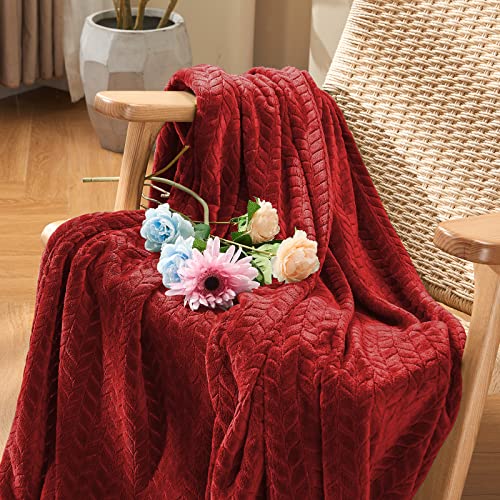 inhand Red Fleece Twin Blanket, Super Soft Flannel Cozy Blankets for Adults, Lightweight Leaves Pattern Fuzzy Blanket for Couch Sofa Bed Office, Warm Plush Blankets for All Season, 60x90 Inches - color: Burgundy, size: Twin/Twin XL-60x90 IN