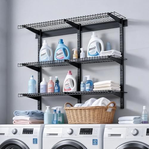 VEVOR 3-Tier Heavy Duty Wall Garage Shelving, 1 x 3 ft Steel Wall Mounted Shelving Unit, 11 x 36 Inch Per Shelf Floating Storage Metal Rack for Garage with 450 lbs Total Weight Capacity, Black - size: 1×3 ft