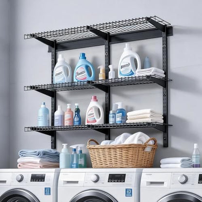 VEVOR 3-Tier Heavy Duty Wall Garage Shelving, 1 x 3 ft Steel Wall Mounted Shelving Unit, 11 x 36 Inch Per Shelf Floating Storage Metal Rack for Garage with 450 lbs Total Weight Capacity, Black - size: 1×3 ft